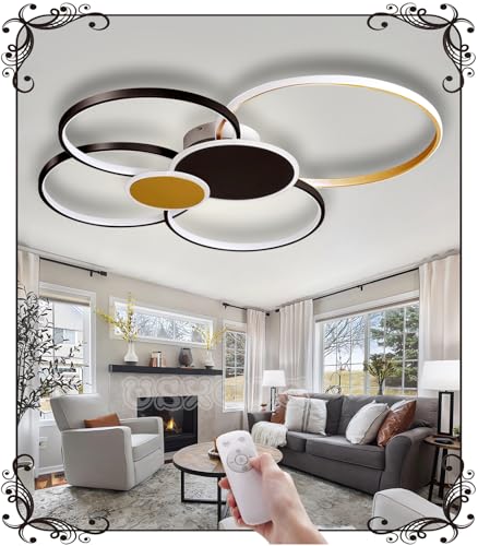 WSXEDC L80cm Dimmbare LED Deckenlampe Kreative 6-Ring Schwarz*Gold Wohnzimmerlampe 75W Moderne Led Deckenleuchte Designer-Beleuchtung Schlafzimmer Amazon lampen Büro Küche Deckenbeleuchtung von WSXEDC
