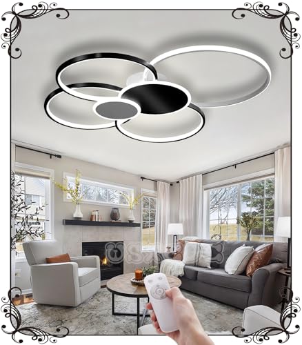 WSXEDC L80cm Dimmbare LED Deckenlampe Kreative 6-Ring Schwarz*Weiß Wohnzimmerlampe 75W Moderne Led Deckenleuchte Designer-Beleuchtung Schlafzimmer Amazon lampen Büro Küche Deckenbeleuchtung von WSXEDC