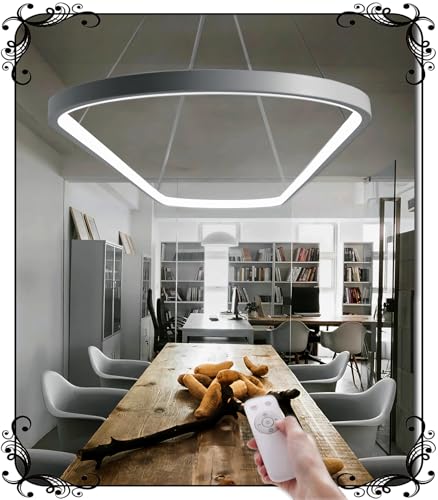 WSXEDC L90cm Weiß Pendelleuchte Esstisch LED Hängelampe - 41W Pendellampe Modern Design Ring Büroleuchter Dimmbar Esszimmerlampe, H120cm Höhenverstellbar für Esszimmer Küche Wohnzimmer von WSXEDC