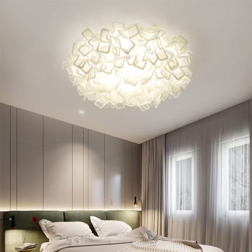 WSXEDC LED Deckenleuchte für Schlafzimmer Modernes Kinderzimmer Kreative Blütenblatt-Deckenleuchte Dreifarbig Einstellbare Stroboskopfreie Pendelleuchte Milchig Weiß 24W (53cm) von WSXEDC