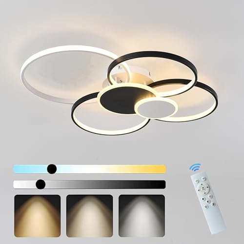 WSXEDC LED Kreative Deckenleuchte Modern, 80cm 55W Schwarz Dimmbare Deckenlampe mit Fernbedienung für Schlafzimmer Restaurant Küche Wohnzimmer von WSXEDC