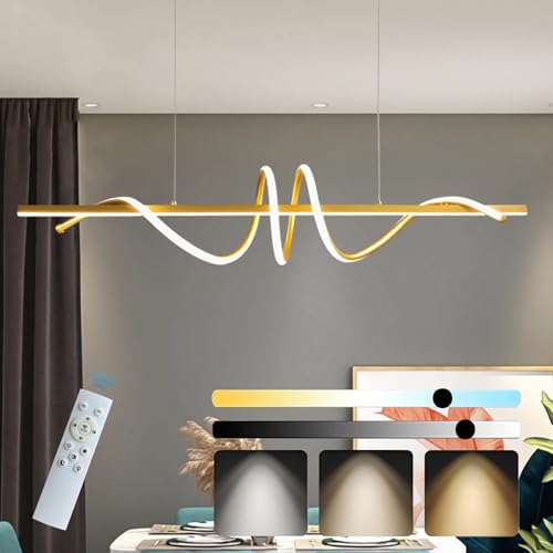 WSXEDC LED Pendelleuchte Esstisch, Gold Hängeleuchte Kreative Kücheninsel 50W 3000-6000K Dimmbar Pendellampe mit Fernbedienung Höhenverstellbar Hängelampe für Schlafzimmer KüChe Esszimmer 120cm B WSXEDC LED Pendelleuchte Esstisch, Gold Hängeleuchte Kreative Kücheninsel 50W 3000-6000K Dimmbar Pendellampe mit Fernbedienung Höhenverstellbar Hängelampe für Schlafzimmer KüChe Esszimmer 120cm B von WSXEDC