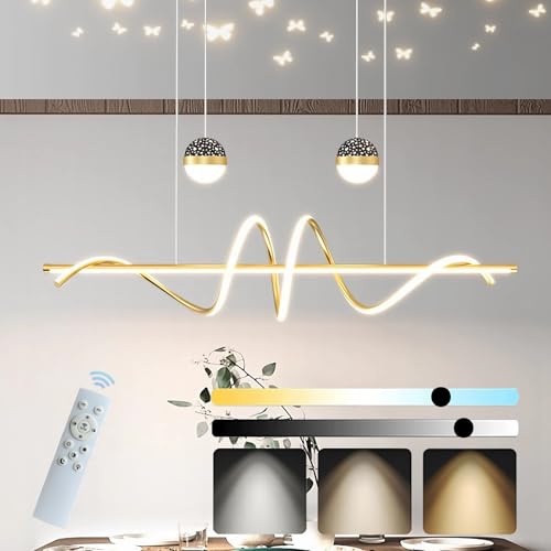 WSXEDC LED Pendelleuchte Esstisch, Hängeleuchte Kreative Kücheninsel 50W 3000-6000K Dimmbar Pendellampe mit Fernbedienung Höhenverstellbar Hängelampe für Schlafzimmer KüChe Esszimmer (C:Gold, 100cm) von WSXEDC