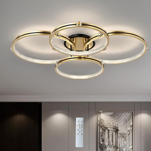 WSXEDC Moderne LED Deckenleuchten, 4 Kreis Ringe Kristall Deckenleuchte Dimmbar Mit Fernbedienung Luxus und Romantik Stil Pendelleuchte für Schlafzimmer Esszimmer Wohnzimmer von WSXEDC