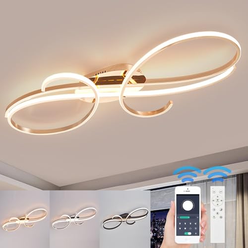 WSXEDC Moderne LED Kreative Deckenleuchte, Dimmbare Metall Chrom für die Augenpflege Deckenlampe Mit Fernbedienung für Wohnzimmer Schlafzimmer Esszimmer Flure Gold 100cm WSXEDC Moderne LED Kreative Deckenleuchte, Dimmbare Metall Chrom für die Augenpflege Deckenlampe Mit Fernbedienung für Wohnzimmer Schlafzimmer Esszimmer Flure Gold 100cm von WSXEDC