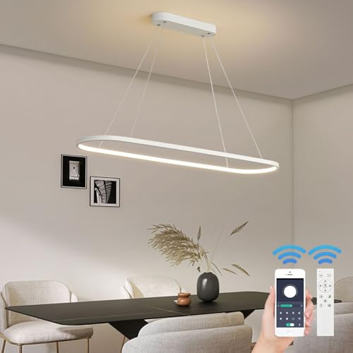 WSXEDC Moderne LED Pendelleuchte, Dimmbare KüCheninsel Leuchten 33W HöHe Verstellbare HäNgelampe FüR Wohnzimmer Schlafzimmer Esszimmer Bar BüRo Arbeitszimmer Weiß 70cm von WSXEDC