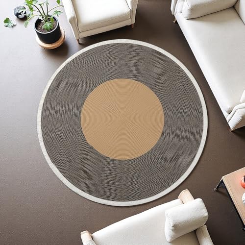 WSXKA Rope Rug Pets Premium-Baumwollteppich – Weicher, Waschbarer, Runder, Wendbarer Vintage-Teppich Mit Gewebten Quasten Und Stilvollem, Rundem Design Mit Fransen(Black and Grey,32in) von WSXKA