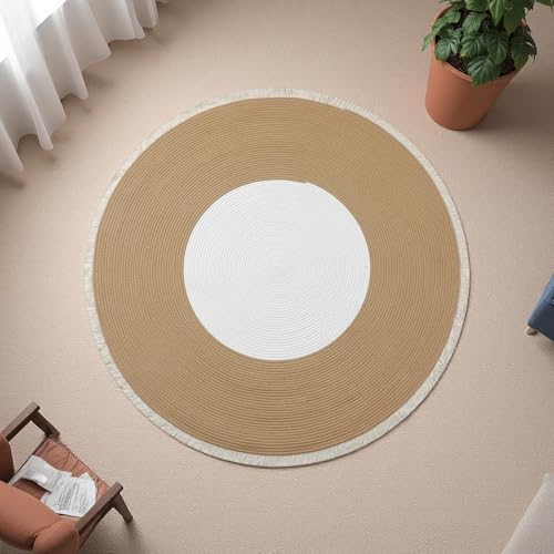 WSXKA Rope Rug Pets Premium-Baumwollteppich – Weicher, Waschbarer, Runder, Wendbarer Vintage-Teppich Mit Gewebten Quasten Und Stilvollem, Rundem Design Mit Fransen(Brown,40in) von WSXKA