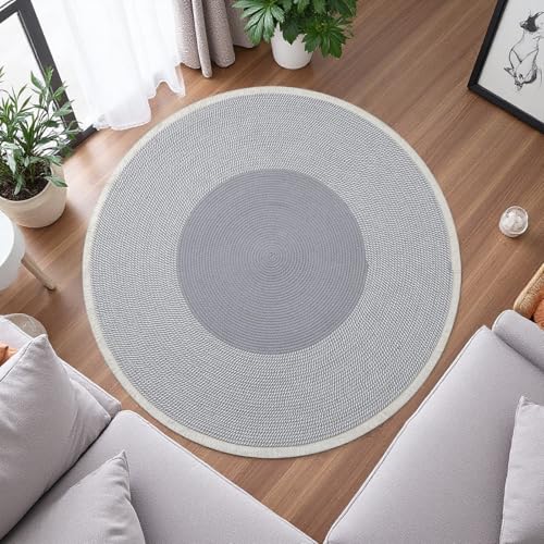 WSXKA Rope Rug Pets Premium-Baumwollteppich – Weicher, Waschbarer, Runder, Wendbarer Vintage-Teppich Mit Gewebten Quasten Und Stilvollem, Rundem Design Mit Fransen(Gray,32in) von WSXKA