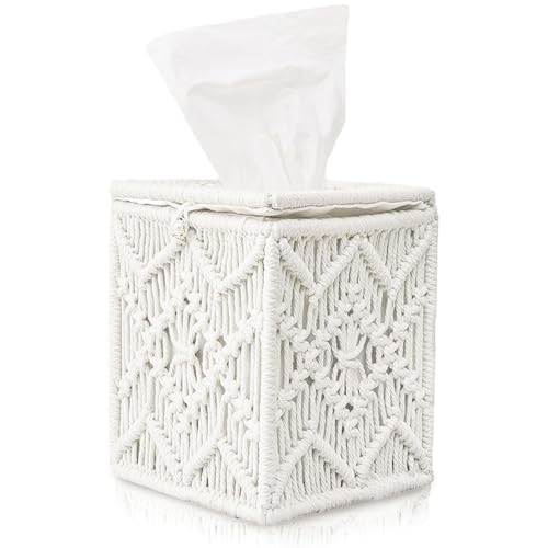 Boho Tissue Box Cover, gewebter Tissue -Box -Halter mit Perlenschnalle, 6, 3 x 6, 3 x, 7 Zoll Quadratabdeck Boho Tissue Box Cover, gewebter Tissue -Box -Halter mit Perlenschnalle, 6, 3 x 6, 3 x, 7 Zoll Quadratabdeck von WSYJWEX