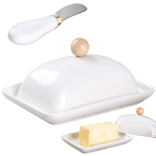 Buttergericht mit Deckel und Messer Keramik Butterhalter Käse Käse ＆ Frischbedeckte Behälter Aufbewahrung für Küchenarbeitsplatte mit Deckel von WSYJWEX
