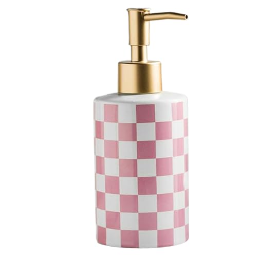 Seifenspender, 300 ml/10oz Keramiklotionspender, Karierte Muster Handseife mit Goldener Pumpe, nachfüllbare Lotionflasche für Küchenbad Waschraum Hand Seifenspender, 300 ml/10oz Keramiklotionspender, Karierte Muster Handseife mit Goldener Pumpe, nachfüllbare Lotionflasche für Küchenbad Waschraum Hand von WSYJWEX