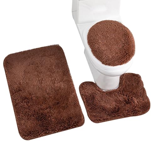 WSYJWEX Badeteppichsets 3-teilige Badezimmer Matte Set Badematte, U, Toilettensitzabdeckung weiche 3-4 cm Plüsch Wasser absorbierende Nicht-Schlupf-Toilettenset für Badezimmerdekor Kaffeefarbe Bad von WSYJWEX
