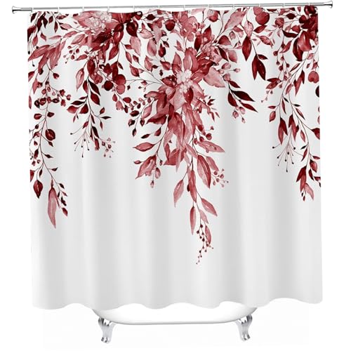 WSYJWEX Duschvorhang Burgund rotes Blattmuster Badevorhang 71x71 Badezimmer mit Grommet dekorativen Wasserdichten Polyester Duschkinne für Badezimmer WSYJWEX Duschvorhang Burgund rotes Blattmuster Badevorhang 71x71 Badezimmer mit Grommet dekorativen Wasserdichten Polyester Duschkinne für Badezimmer von WSYJWEX