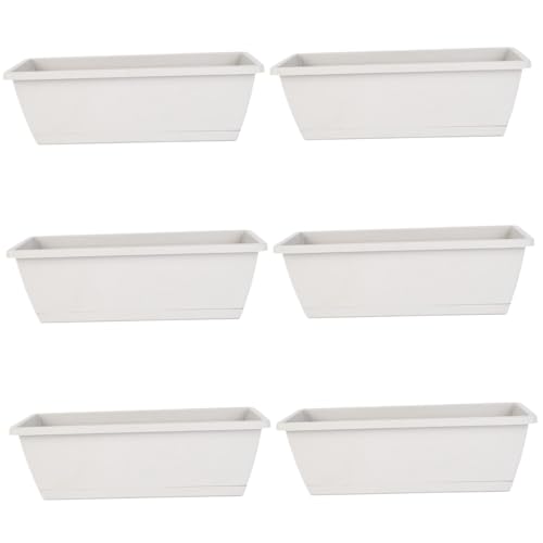 WSYJWEX Pflanzgefäße Box 6pcs Belüftete Fenster Pflanzer mit Entwässerung PP Rechteck mit Tablett 16.9x7.1x6.3in Blumengemüse für Balkon Fensterbankgarten, hellgrau von WSYJWEX