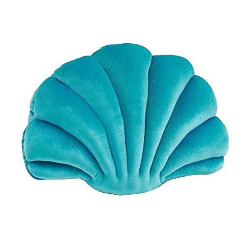 WSYW Muschel-förmiges Kissen mit Meeresmotiv, gefülltes Kissen, Plüschkissen, Samtkissen für Zuhause, Bett, Sofa, Büro, Dekoration, See-Blau, 46 x 33 cm von WSYW