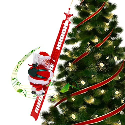 WSYW Weihnachtskletterleiter Weihnachtsmann elektrisch kletternder Weihnachtsmann mit Musik hängende Dekoration für Weihnachten Party Zuhause hängende Ornament kleine rote Leiter von WSYW