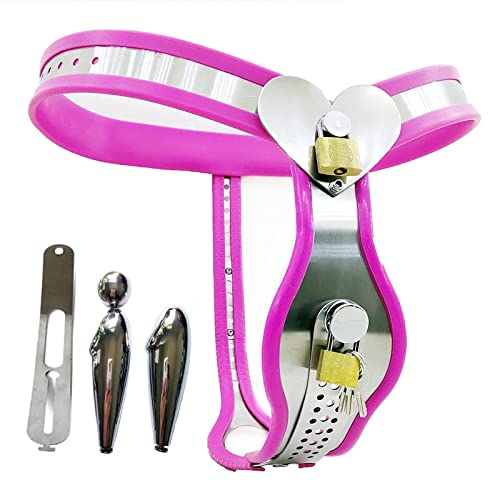 Keuschheitsgürtel Für Damen Mit Abnehmbarer Vaginal Und Analplugs, Edelstahl Keuschheitsgürtel Frau, Chastity Device Bondage Set Bdsms Spielzeug Extrem Für Frauen,80~105cm,Pink von WSZDACJ