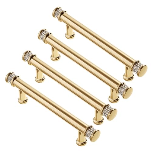 4 Stück Möbelgriffe,96/128/192mm Schubladengriffe Stangengriffe Zinklegierung Küchengriffe Strass Kristall Schrankgriff Möbelknopf Türgriffe（Schwarz/Silber/Gold）(Gold,128mm) von WSZGRJDM