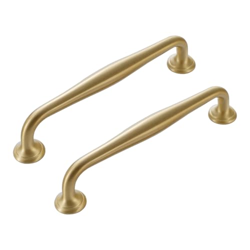 WSZGRJDM 2 Stück Gold Möbelgriff, 96/128/192mm Messing Schubladengriffe Stangengriff Schlafzimmer Schranktür Küchenschrank Bogen Bügelgriff von WSZGRJDM