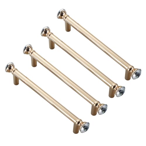 WSZGRJDM 4 Stück Gold Möbelgriffe,96/128/192mm Schubladengriffe Stangengriffe Zinklegierung Küchengriffe Strass Kristall Schrankgriff Möbelknopf Türgriffe(2,96mm) von WSZGRJDM