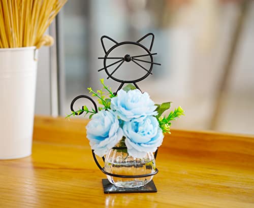 WSgift Desktop Glas Pflanzgefäß Vase Halter, Moderne kreative Katze Pflanze Terrarium Metall Ständer für Hydrokultur Pflanzen Haus Garten Hochzeit Dekoration Outdoor Pflanzen Ideen von WSgift