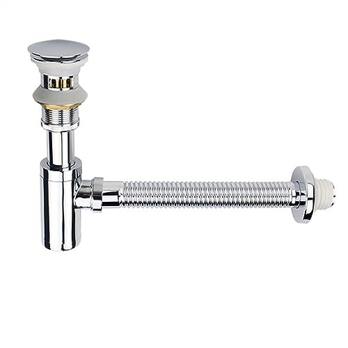 30 cm Flexible Rohr-Waschbecken-Flaschensiphon, Messing-Badezimmer-Waschbecken-Siphon-Abflüsse mit Pop-Up-Ablauf, schwarzer oder verchromter Rohrabfall. (Color : Chrome with Hole) von WTAXBH