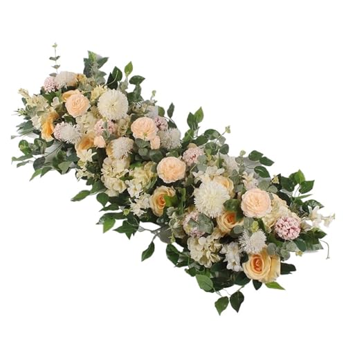 Artificial Garland 100cm Luxus Rose Künstliche Blume Reihe Hochzeit Tisch Mittelstück Blumen Hintergrund Wand Bögen Decor Party Bühne Floral(Champagne) von WTAXBH