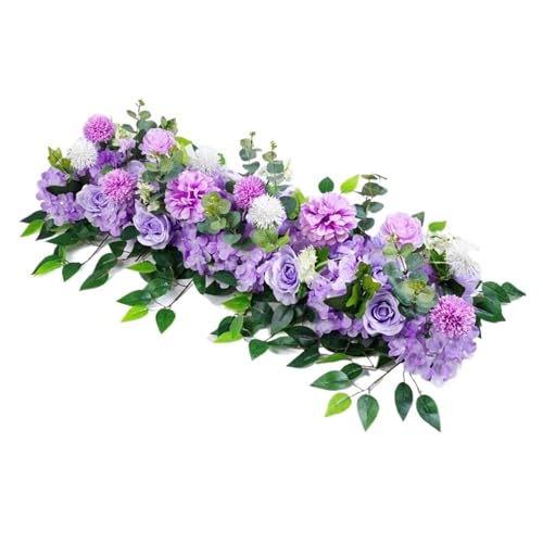 Artificial Garland 100cm Luxus Rose Künstliche Blume Reihe Hochzeit Tisch Mittelstück Blumen Hintergrund Wand Bögen Decor Party Bühne Floral(Purple) von WTAXBH