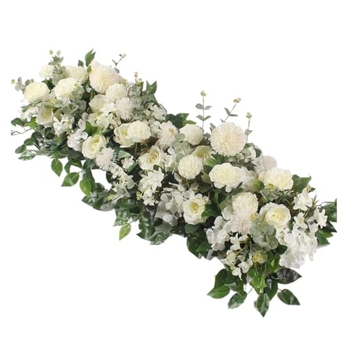 Artificial Garland 100cm Luxus Rose Künstliche Blume Reihe Hochzeit Tisch Mittelstück Blumen Hintergrund Wand Bögen Decor Party Bühne Floral(White) von WTAXBH