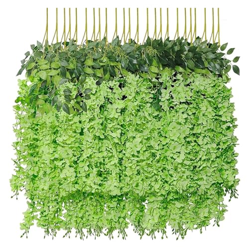 Artificial Garland 12 stücke Künstliche Glyzinien Blumen Hängen Girlande Hochzeit Liefert Blume(Green) von WTAXBH
