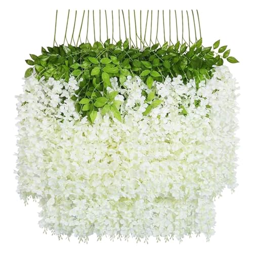 Artificial Garland 12 stücke Künstliche Glyzinien Blumen Hängen Girlande Hochzeit Liefert Blume(White) von WTAXBH