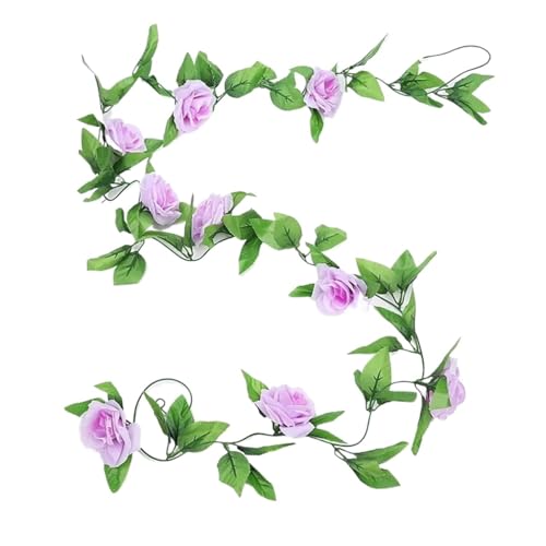 Artificial Garland 3 STK 2M Gefälschte Rose Girlande Künstliche Seide Blume Reben Hängen Floral Garland Hochzeit Blumen String Party Garten Decor(3pcs 9 Heads Purple) von WTAXBH