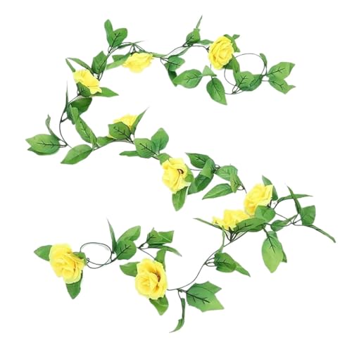 Artificial Garland 3 STK 2M Gefälschte Rose Girlande Künstliche Seide Blume Reben Hängen Floral Garland Hochzeit Blumen String Party Garten Decor(3pcs 9 Heads Yellow) von WTAXBH