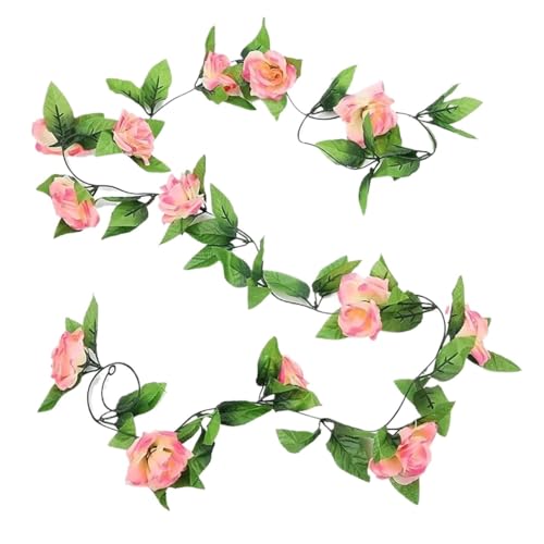 Artificial Garland 3 STK 2M Gefälschte Rose Girlande Künstliche Seide Blume Reben Hängen Floral Garland Hochzeit Blumen String Party Garten Decor(3pcs 9 Heads pink) von WTAXBH