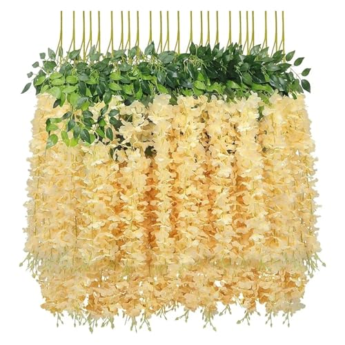 Artificial Garland 36 Packungen Glyzinien, künstliche Blumen for Zuhause, Hochzeitsdekoration, hängende, Girlande, Efeu, Reben(Champagne) von WTAXBH