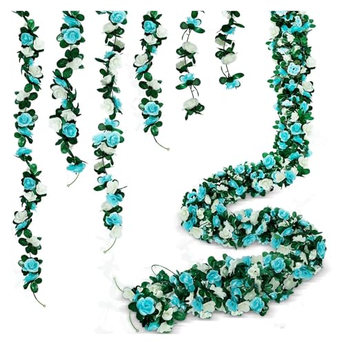 Artificial Garland 5 STK 2M Lila Rose Blumengirlande Pflanzen Künstliche Gefälschte Reben Blumen Hängen Efeu(5pcs Blue) von WTAXBH