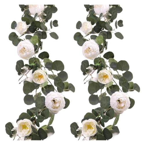 Artificial Garland Künstliche Pfingstrose Blumen Girlande Floral Greenery Reben for Hochzeit Arch Tisch Wand Hintergrund Party Home Decor(White) von WTAXBH