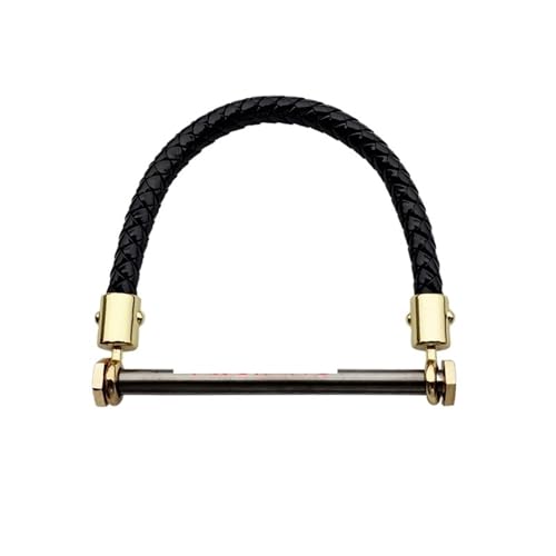 WTAXBH D-Form Taschengriffe 1 Stück Gepäck Kleiner Griff Schraube sechseckiges Hardware-Zubehör Gold und Schwarze Schnalle Eisen 1 Stück Rohrstange Leder geflochtene Riemengriffe(Black 110mm) von WTAXBH