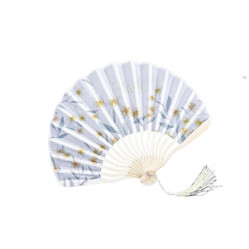 WTAXBH Handfächer 1 Stück Retro Jakobsmuschel-Faltfächer, Blumen-Spinnseide-Tuch, Handheld for Tanz, Cheongsam, Kunst, Fransen, gebogener Knochenfächer(Autumn) von WTAXBH