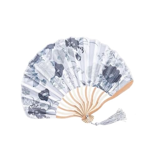 WTAXBH Handfächer 1 Stück Retro Jakobsmuschel-Faltfächer, Blumen-Spinnseide-Tuch, Handheld for Tanz, Cheongsam, Kunst, Fransen, gebogener Knochenfächer(Ink Painting) von WTAXBH
