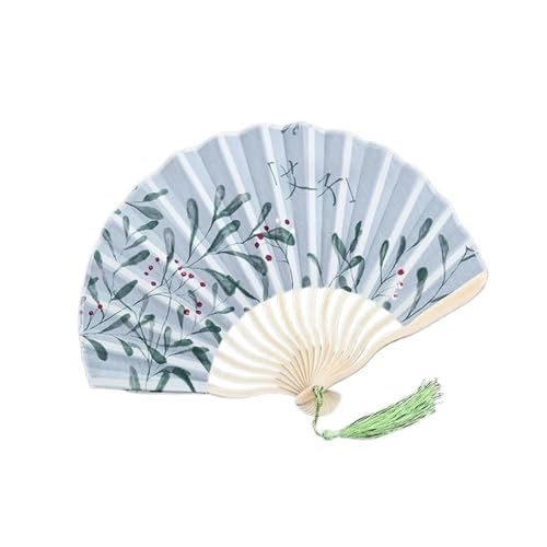 WTAXBH Handfächer 1 Stück Retro Jakobsmuschel-Faltfächer, Blumen-Spinnseide-Tuch, Handheld for Tanz, Cheongsam, Kunst, Fransen, gebogener Knochenfächer(Spring) von WTAXBH