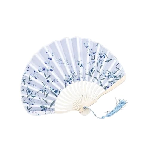WTAXBH Handfächer 1 Stück Retro Jakobsmuschel-Faltfächer, Blumen-Spinnseide-Tuch, Handheld for Tanz, Cheongsam, Kunst, Fransen, gebogener Knochenfächer(Summer) von WTAXBH