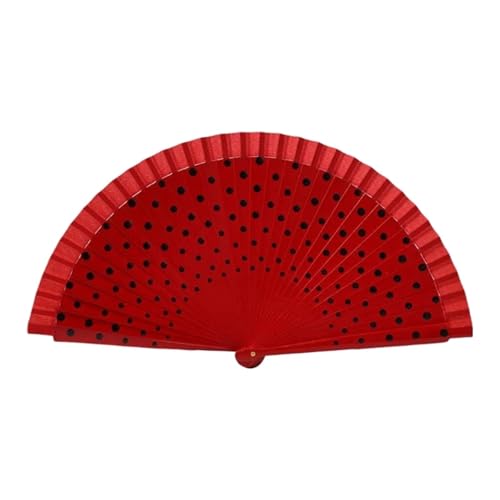 WTAXBH Handfächer Faltbarer Fächer aus Holz mit Punkten-Muster, moderner klassischer Vintage-Handfächer aus Holz for Tanzaufführungen, Partys(Style07) von WTAXBH