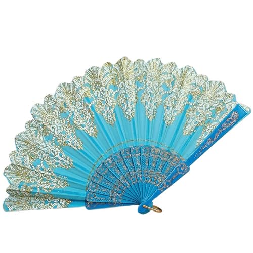 WTAXBH Handfächer Muster Handfächer Einzelne Blume Faltbarer Tanz-Kunststofffächer for Damen(Light Blue) von WTAXBH