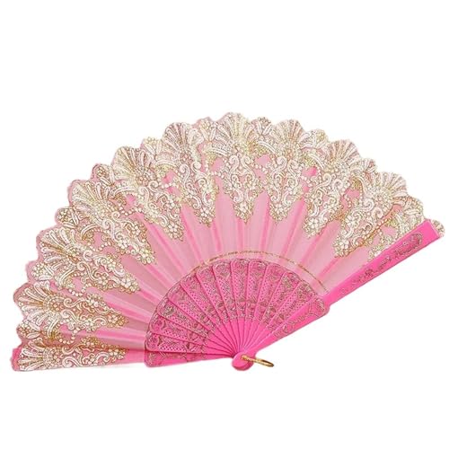 WTAXBH Handfächer Muster Handfächer Einzelne Blume Faltbarer Tanz-Kunststofffächer for Damen(Pink) von WTAXBH