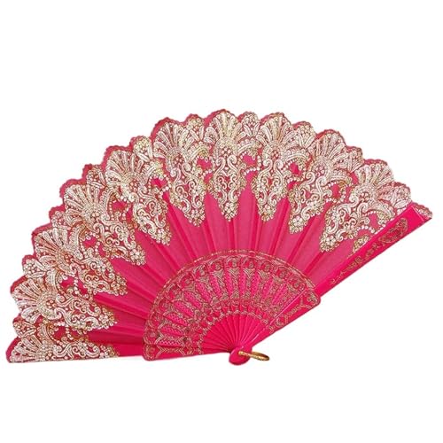 WTAXBH Handfächer Muster Handfächer Einzelne Blume Faltbarer Tanz-Kunststofffächer for Damen(Rose) von WTAXBH
