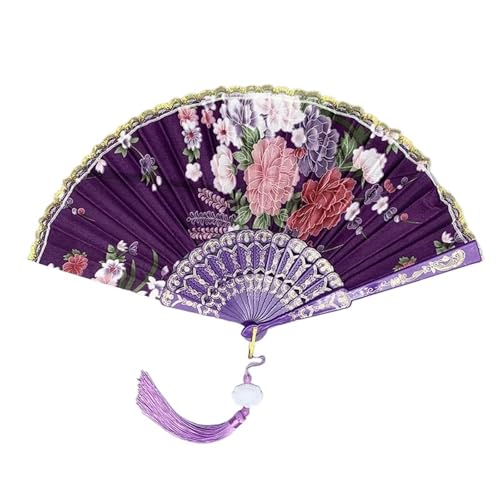 WTAXBH Handfächer Vintage Seide Falten Kunsthandwerk Home Dekorationen Tanz Hand handgefertigte Zimmer Dekoration Fans(Purple) von WTAXBH