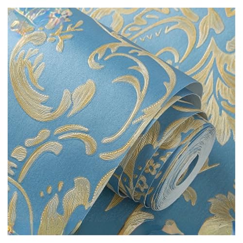 Wandtapete 3D Blumentapete for Mädchen Schlafzimmer Wand Kontakt Papier 3d Textur Aufkleber Home Decor in Rollen(Blue,10m(width 53cm)) von WTAXBH