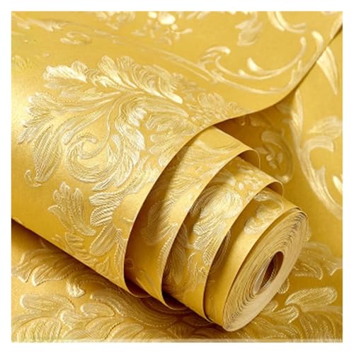 Wandtapete 3D Blumentapete for Mädchen Schlafzimmer Wand Kontakt Papier 3d Textur Aufkleber Home Decor in Rollen(Golden,3.0m(width 53cm)) von WTAXBH